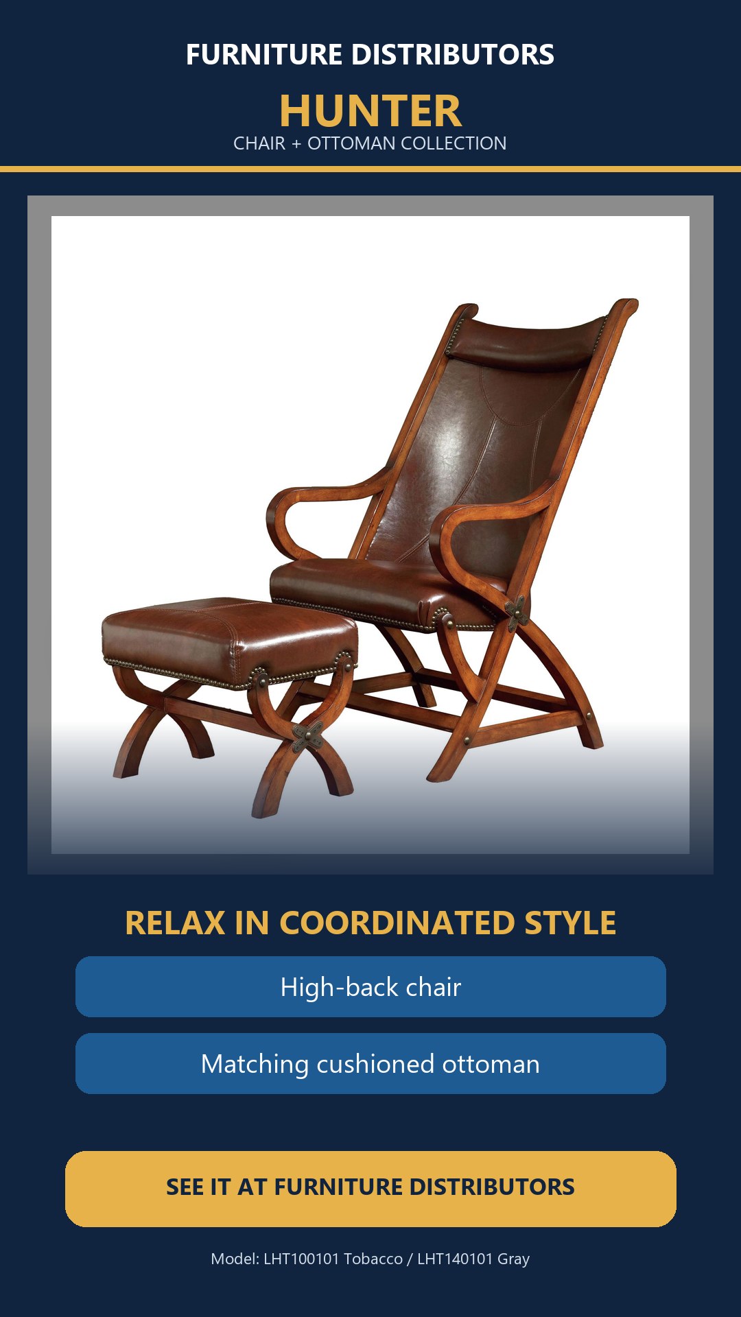 Hunter Chair and Ottoman in Tobacco and Gray product video poster