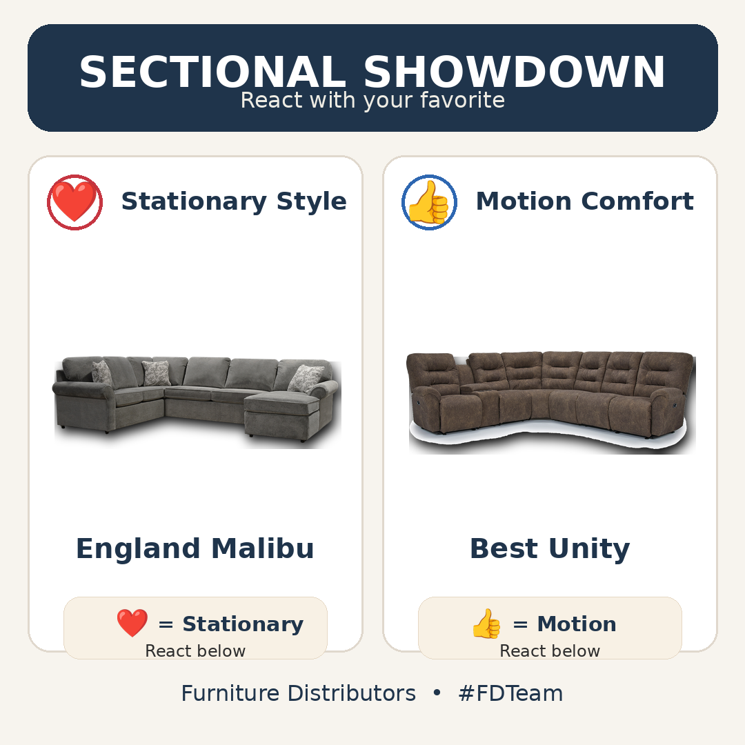 England Malibu stationary sectional beside Best Unity reclining sectional